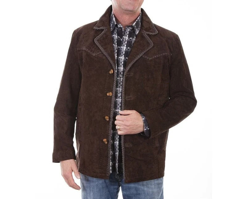 Western jacket Men's Traditional Native Brown Classic Suede Leather Western Jacket With Braided Fringes Country Side Red Indian Western Wear - LEATHER CHAPTER