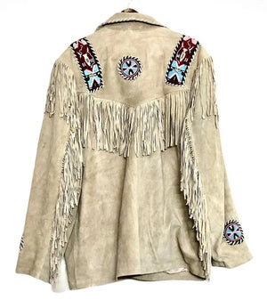 Men Leather Rockabilly jacket, Native American Buckskin Western Jacket Suede Leather Shirt Fringes & Beads Work Coat - LEATHER CHAPTER