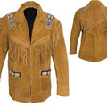 Western Jacket Men Brown Suede Vintage Traditional Western Cowboy Leather Jacket With Fringe Hand Made Country Side Red Indian Western Wear - LEATHER CHAPTER