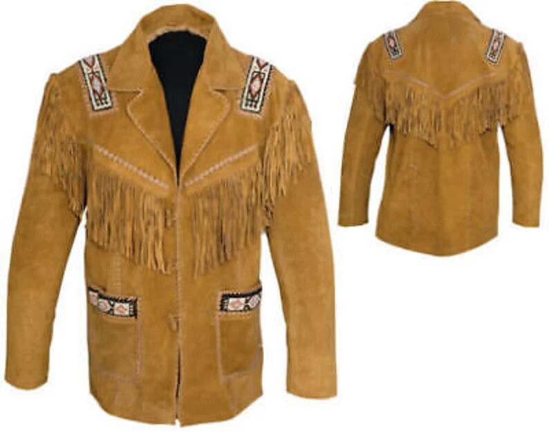 Western Jacket Men Brown Suede Vintage Traditional Western Cowboy Leather Jacket With Fringe Hand Made Country Side Red Indian Western Wear - LEATHER CHAPTER