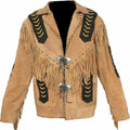 Western Jacket Men Brown & Black Suede Vintage Traditional Western Cowboy Leather Jacket Fringe Hand Made Red Indian Western Wear - LEATHER CHAPTER