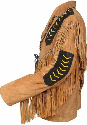 Western Jacket Men Brown & Black Suede Vintage Traditional Western Cowboy Leather Jacket Fringe Hand Made Red Indian Western Wear - LEATHER CHAPTER