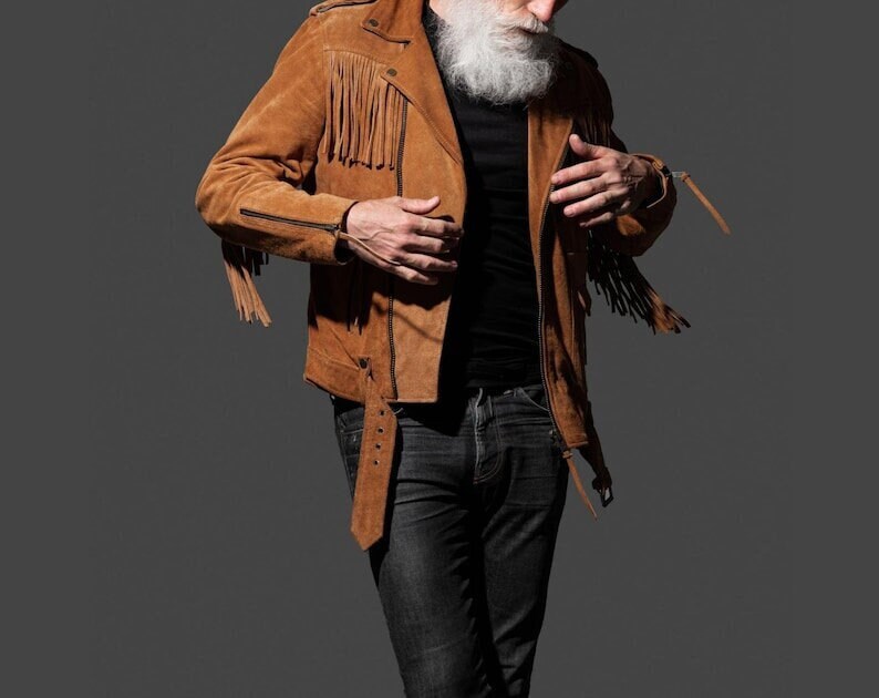 Fringe Suede Leather Belted Jacket Men's Western Style Fringe Jacket Cowboy Fringe Biker Suede Jacket - LEATHER CHAPTER