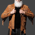 Fringe Suede Leather Belted Jacket Men's Western Style Fringe Jacket Cowboy Fringe Biker Suede Jacket - LEATHER CHAPTER