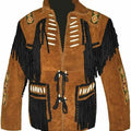 New Men’s Native American Cowboy Buckskin Leather Jacket Coat With Fringes Brown & Black Western Jacket - LEATHER CHAPTER