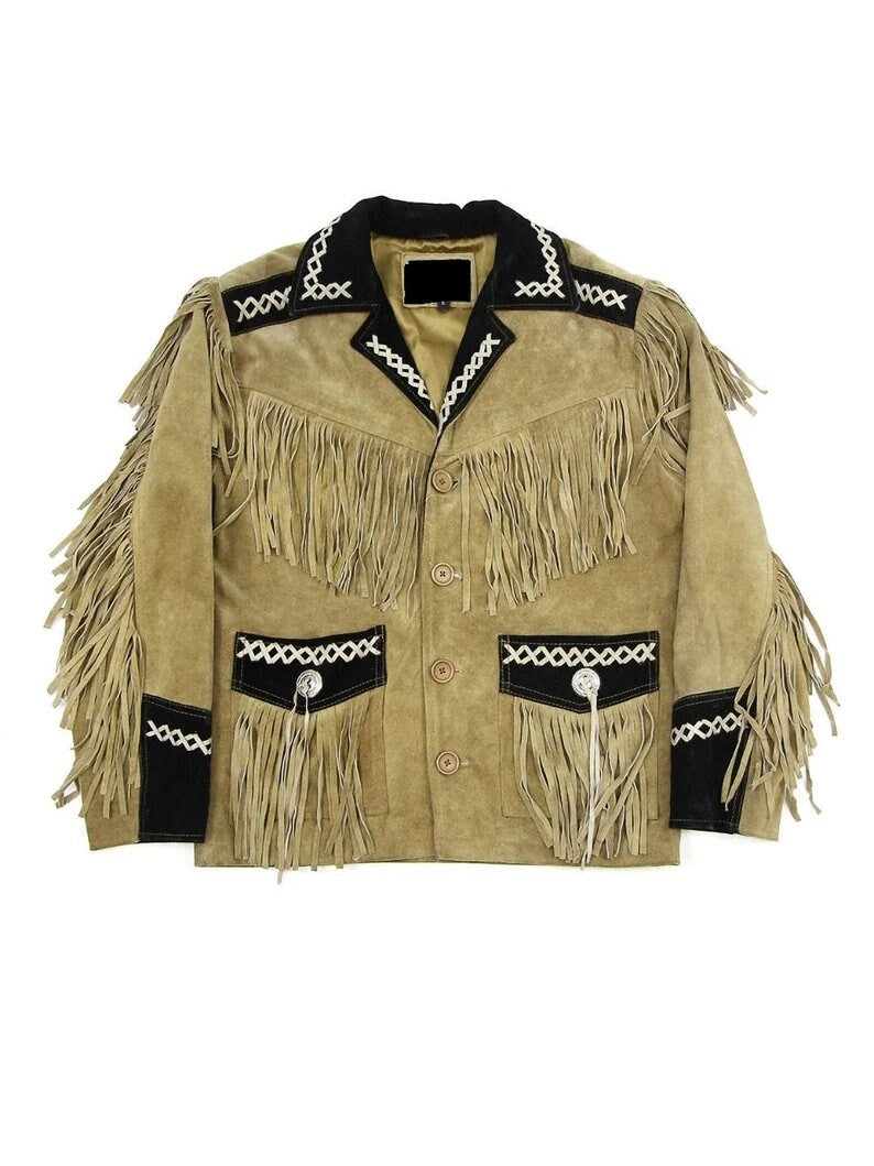 Leather jacket Men's Traditional Native Suede Leather Western Jacket Braided Fringes Country Side Red Indian Western Wear - LEATHER CHAPTER