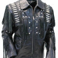 Men's Traditional Western cowboy Leather Jacket coat With Fringes Bone and Beads / Bones & Braids Fringes Leather Jacket - LEATHER CHAPTER