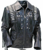 Men's Traditional Western cowboy Leather Jacket coat With Fringes Bone and Beads / Bones & Braids Fringes Leather Jacket - LEATHER CHAPTER