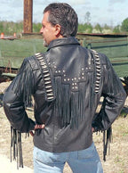 Men's Traditional Western cowboy Leather Jacket coat With Fringes Bone and Beads / Bones & Braids Fringes Leather Jacket - LEATHER CHAPTER
