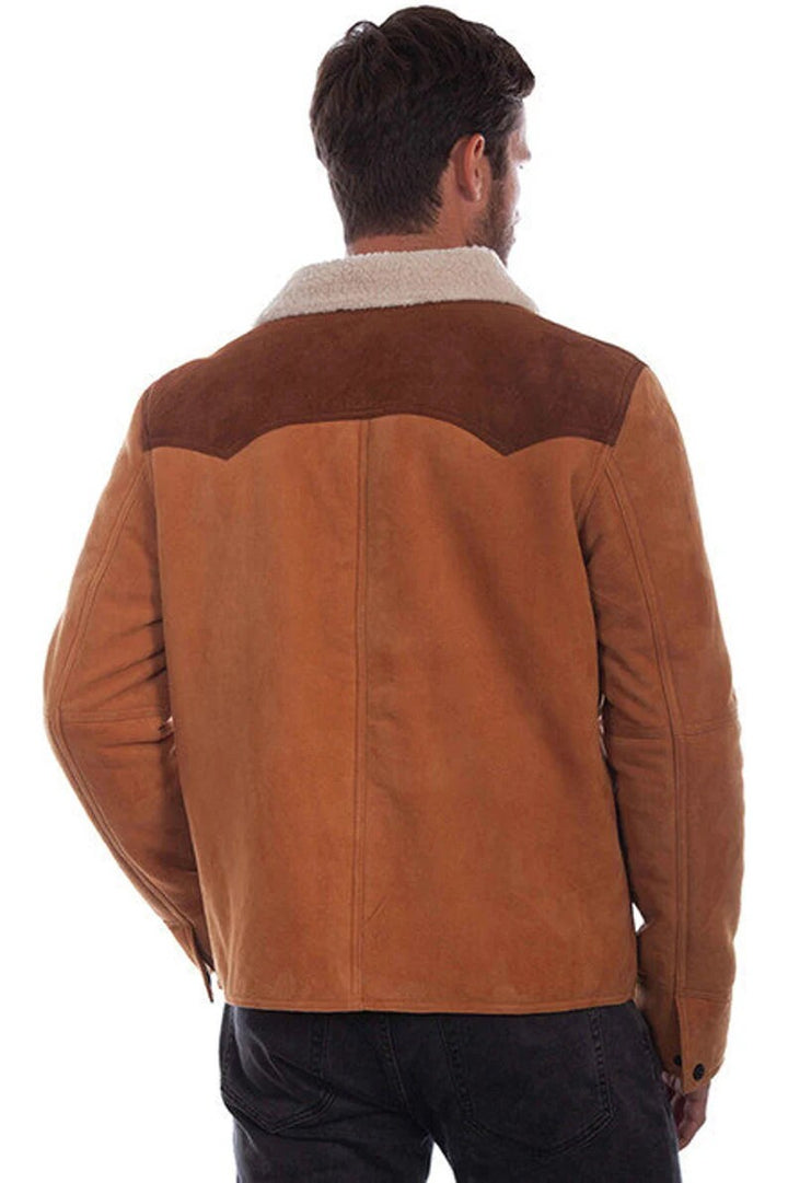 Men's Western Jean Jacket - Aztec Trim Suede Jacket - Brown Rode Country Side Cowboy Leather Jacket Country Side Style - LEATHER CHAPTER