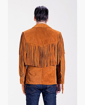 Leather jacket Men's Traditional Native Brown Classic Suede Leather Western Jacket Braided Fringes Country Side Red Indian Western Wear - LEATHER CHAPTER
