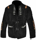 New Men’s Native American Cowboy Buckskin Leather Jacket Coat With Fringes Black Western Jacket - LEATHER CHAPTER