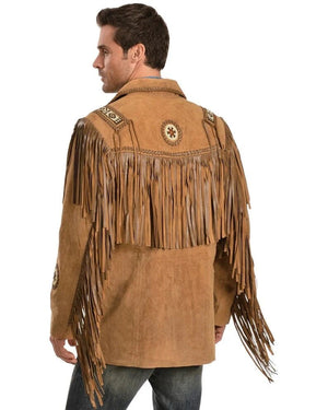 Leather jacket Men's Traditional Native Brown Classic Suede Leather Western Jacket With Braided Fringes Country Side Red Indian Western Wear - LEATHER CHAPTER
