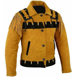 Men American Native Western Cowboy Real Leather Jacket Fringes Brown Leather Western Jacket Coat Country Side - LEATHER CHAPTER