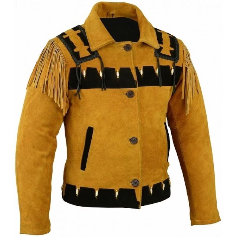 Men American Native Western Cowboy Real Leather Jacket Fringes Brown Leather Western Jacket Coat Country Side - LEATHER CHAPTER
