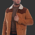 Men's Western Jean Jacket - Aztec Trim Suede Jacket - Brown Rode Country Side Cowboy Leather Jacket Country Side Style - LEATHER CHAPTER