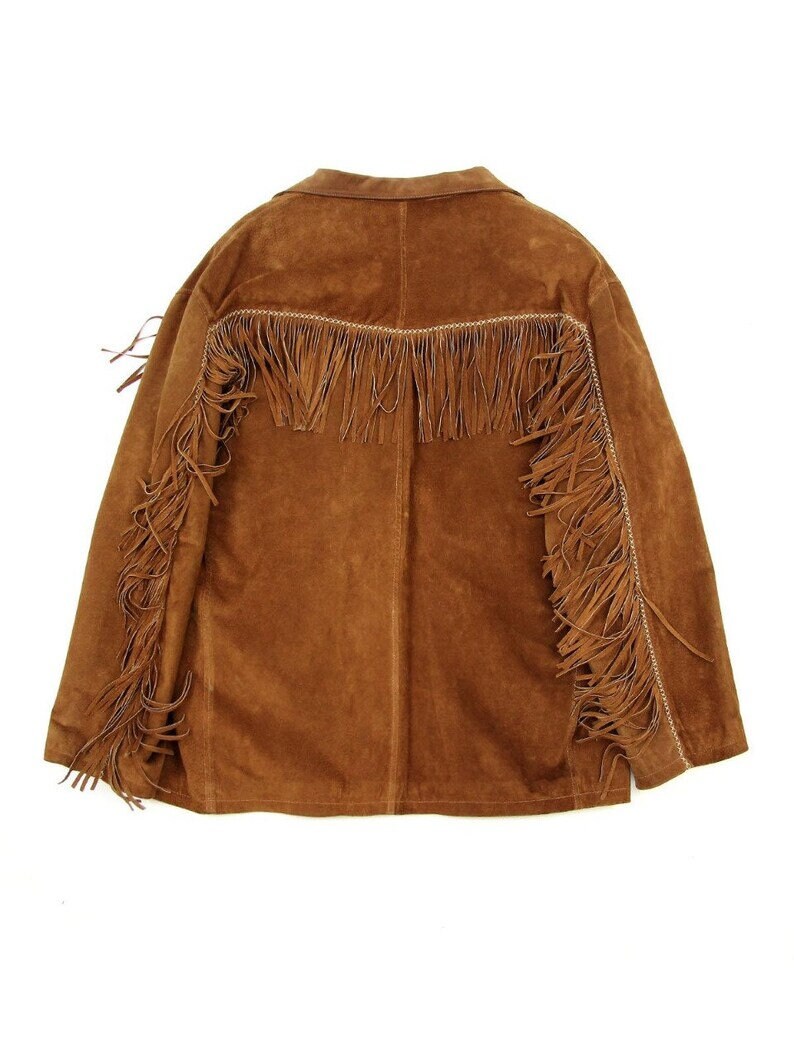 Leather jacket Men's Traditional Native Brown Suede Leather Western Jacket With Braided Fringes Country Side Red Indian Western Wear - LEATHER CHAPTER