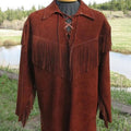 New Men Handmade Native American Mountain Man Buckskin Leather War Shirt Brown Western - LEATHER CHAPTER