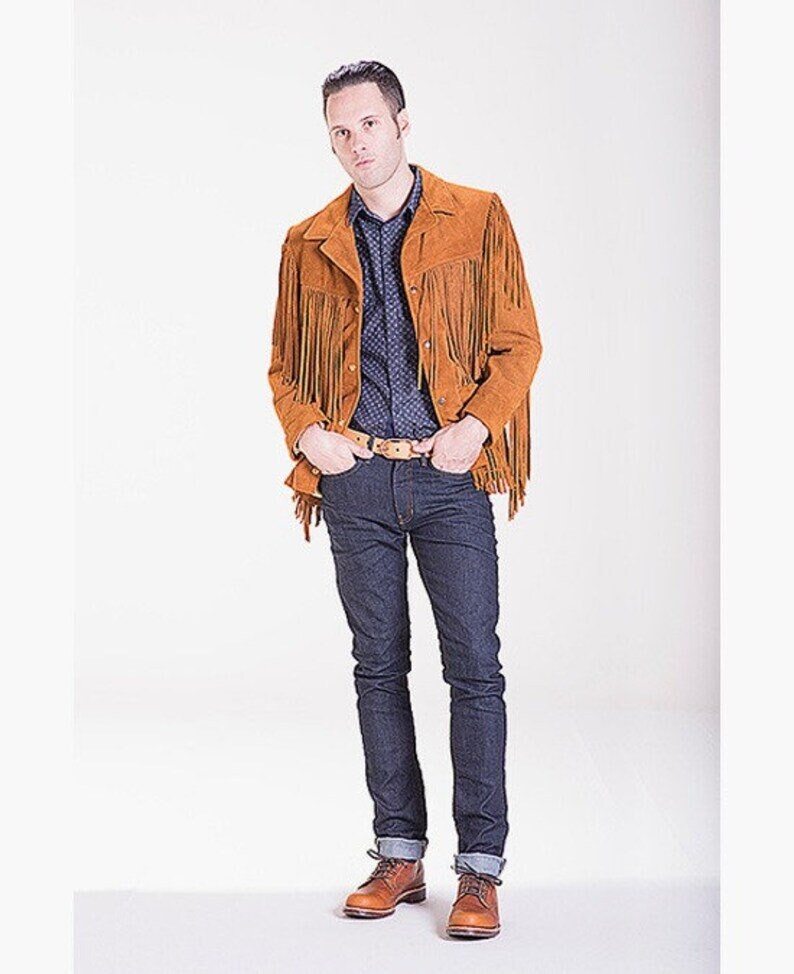 Leather jacket Men's Traditional Native Brown Classic Suede Leather Western Jacket Braided Fringes Country Side Red Indian Western Wear - LEATHER CHAPTER