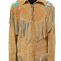 Men Brown Suede Vintage Traditional Western Cowboy Leather Jacket Lases Style Fringe Hand Made Country Side Red Indian Western Wear - LEATHER CHAPTER