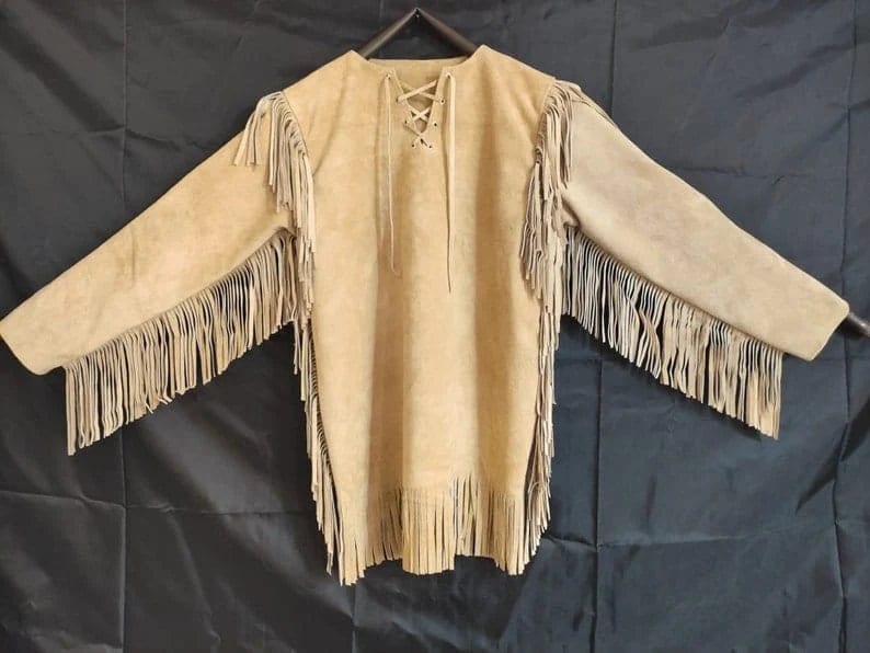 New Men Handmade Native American Mountain Man Buckskin Leather War Shirt - LEATHER CHAPTER