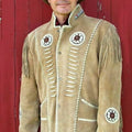 Leather jacket Men Traditional Native Beige Brown Classic Suede Leather Western Jacket Braided Fringes Country Side Red Indian Western Wear - LEATHER CHAPTER