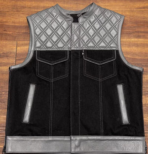 Leather Vest Diamond Quilted Grey Leather Vest Denim Vest Leather Men Vest Biker vest Motorcycle Vest Men Motorcycle Gifts For Men - LEATHER CHAPTER