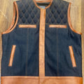 Leather Vest Diamond Quilted Tan Brown Leather Vest Blue Denim Vest Leather Men Vest Biker vest Motorcycle Vest Men Motorcycle Gifts For Men - LEATHER CHAPTER