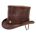 Top Hat Topper Top Diamond Inlay Brown Leather Steampunk Gothic Biker Motorcycle Rider Hat Halloween Hat Brown Top Hat - LEATHER CHAPTER