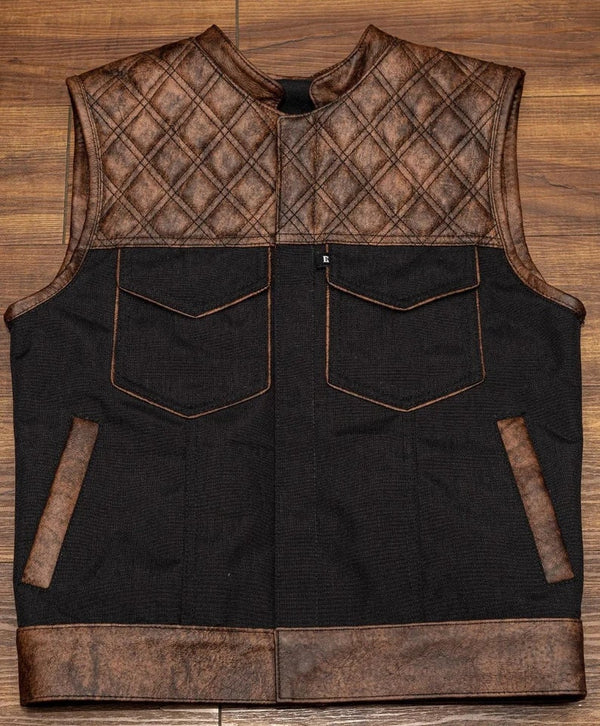 Leather Vest Diamond Quilted Distress Brown Classic Vest Denim Vest Leather Men Vest Biker vest Motorcycle Vest Men Waistcoat - LEATHER CHAPTER