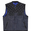 Hand Made Blue Denim & Leather Diamond Quilted Style Thunder Biker Motorcycle Rider MC Club Vest - LEATHER CHAPTER