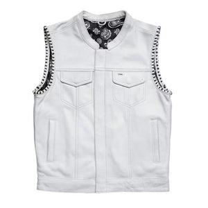 MC Leather Hunt Club White Paisley Bandana Custom Bishop Vest Biker Motorcycle,leather Men Vest - LEATHER CHAPTER