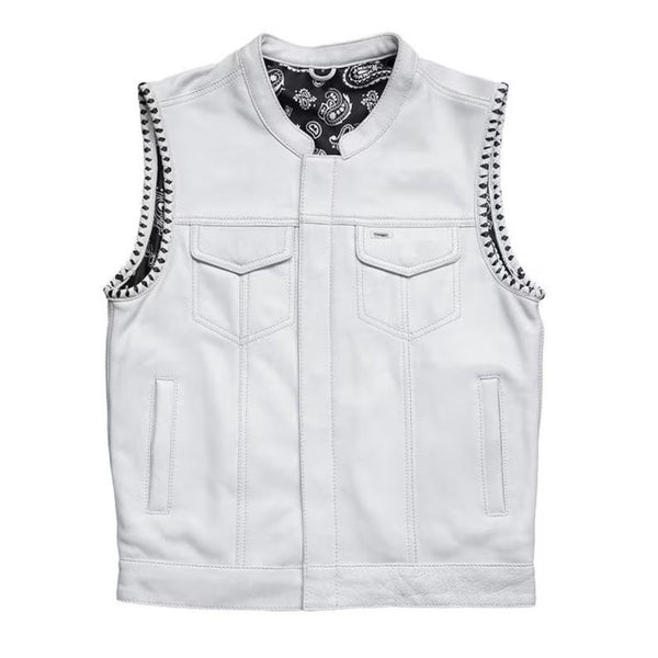 MC Leather Hunt Club White Paisley Bandana Custom Bishop Vest Biker Motorcycle,leather Men Vest - LEATHER CHAPTER
