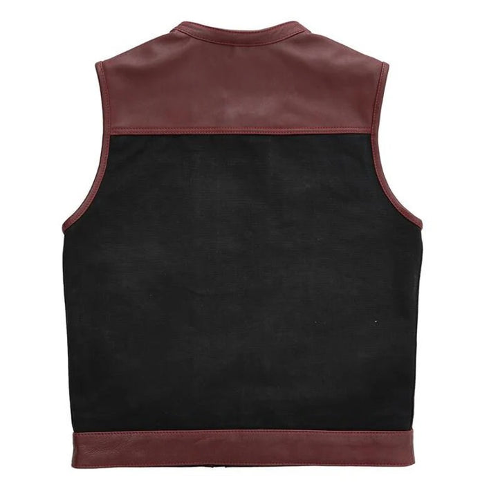 Leather Vest ,Mens Hunt Club OX Blood Black Paisley Leather Build Denim Style Rider Motorcycle Biker Vest,Denim Vest - LEATHER CHAPTER