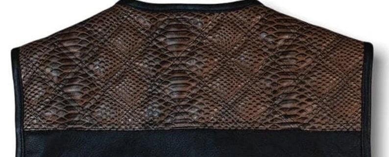 Leather Vest ,Mens Hunt Club Brown Wax Diamond Quilted Black Paisley Leather Build Denim Style Rider Motorcycle Leather Vest,Mens Vest - LEATHER CHAPTER