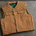 Leather Vest Tan Brown Canvas Vest Denim Vest Denim Men Vest Biker vest Motorcycle Vest Men Motorcycle Gifts For Men - LEATHER CHAPTER