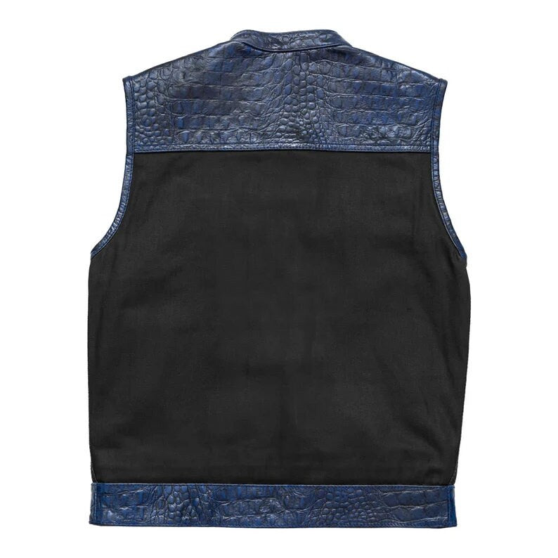 Leather Vest ,Crockodile Plated Leather blue Wax Motorcycle Mens Vest Denim Vest Black Vest - LEATHER CHAPTER
