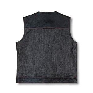 Men's Biker Vest Or Hunt Club Leather Builder Diamond Quilted Motorcycle Vest Black & Red - LEATHER CHAPTER