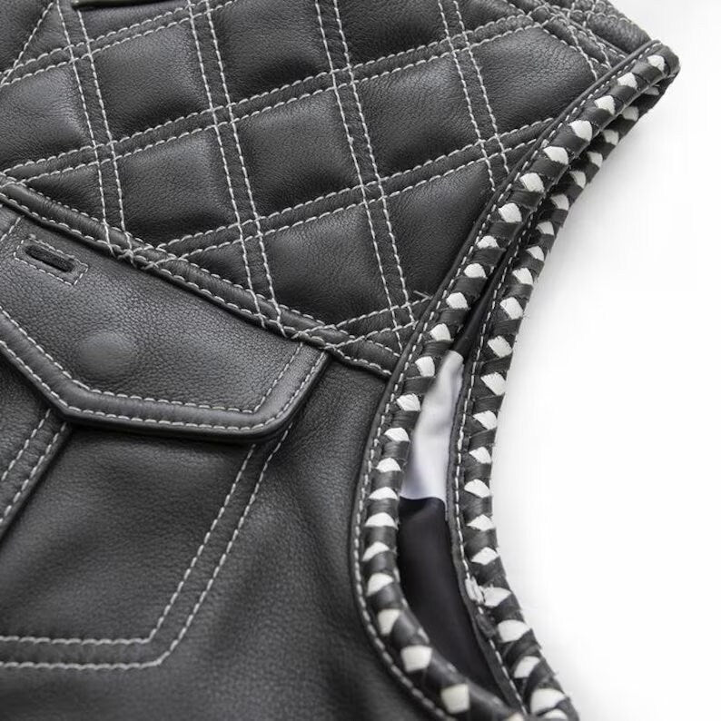 Leather Vest ,Mens  Diamond Quilted Black Paisley Leather Build Denim Style Rider Motorcycle Leather Vest,Mens Vest - LEATHER CHAPTER