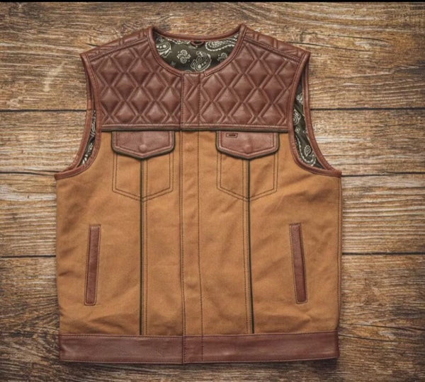 Leather Vest Brown Leather Vest Denim Vest Leather Men Vest Biker vest Motorcycle Vest Men Motorcycle Gifts For Men Braided Vest - LEATHER CHAPTER