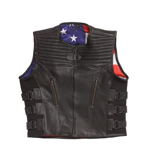 Hand Made Swat USA Straight Quilted Biker Rider Leather MC Mens Motorcycle Vest - LEATHER CHAPTER