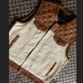 Leather Vest White & Brown Leather Vest Diamond Quilted Denim Vest Leather Men Vest Biker vest Motorcycle Vest Men Motorcycle Gifts For Men - LEATHER CHAPTER