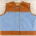 Leather Vest Brown Leather Vest Blue Denim Vest Leather Men Vest Biker vest Motorcycle Vest Men Motorcycle Gifts For Men - LEATHER CHAPTER