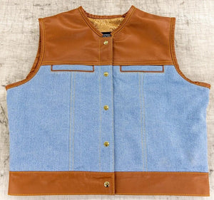Leather Vest Brown Leather Vest Blue Denim Vest Leather Men Vest Biker vest Motorcycle Vest Men Motorcycle Gifts For Men - LEATHER CHAPTER