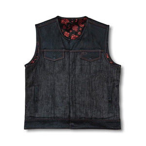 Men's Biker Vest Or Hunt Club Leather Builder Diamond Quilted Motorcycle Vest Black & Red - LEATHER CHAPTER