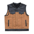 Mens Hunt Club Leather Builder Canvas Quilted Style Rider Motorcycle Biker Vest,Leather Vest - LEATHER CHAPTER