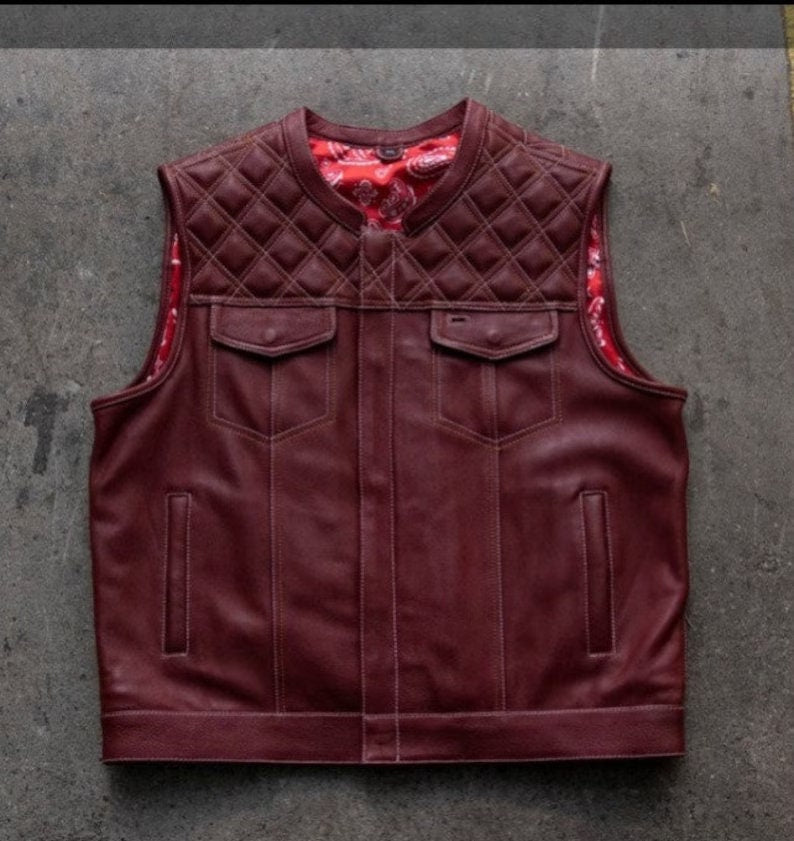 Leather Vest Maroon Leather Vest Denim Vest Leather Men Vest Biker vest Motorcycle Vest Men Motorcycle Gifts For Men Braided Vest - LEATHER CHAPTER