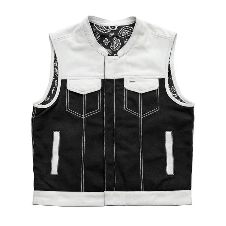 Mens Hunt Club Black Paisley Leather Build Denim Style Rider Motorcycle Biker Vest,Leather Vest - LEATHER CHAPTER
