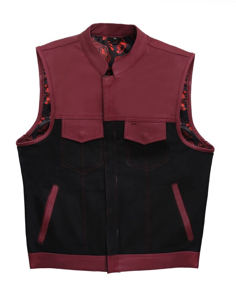 Hand Made Leather & Denim OX Blood Biker Rally Rider Motorcycle MC Club Men Vest - LEATHER CHAPTER