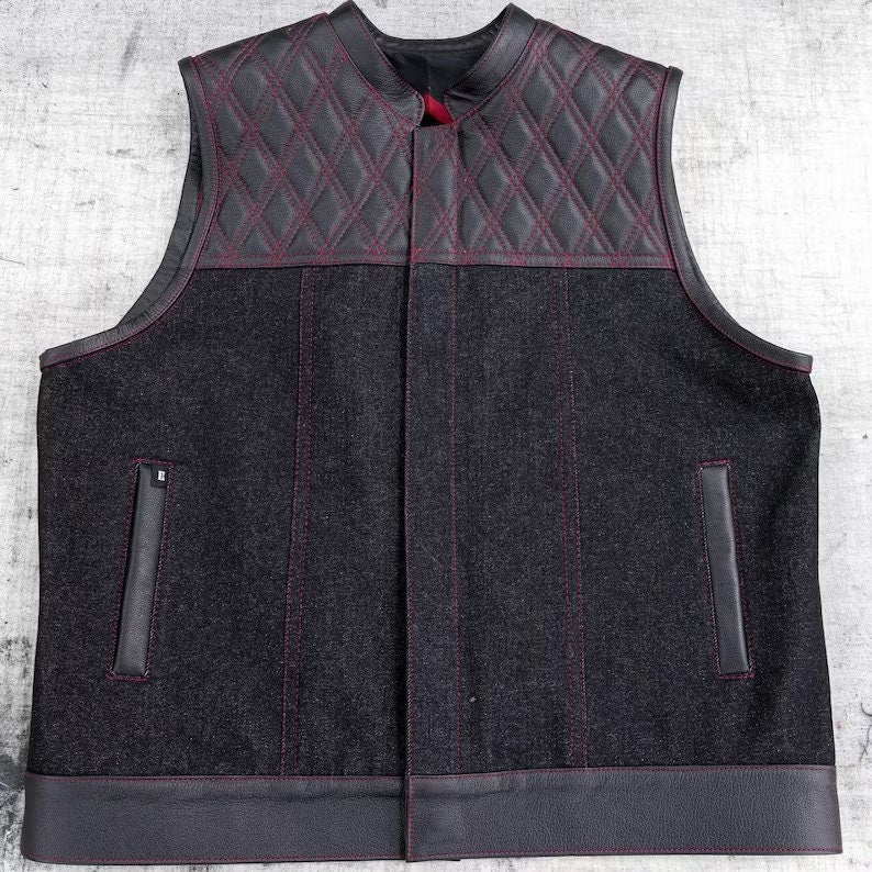 Leather Vest ,Mens Hunt Club Diamond Quilted Black Paisley Leather Build Denim Style Rider Motorcycle Leather Vest ,Men Vest Gifts For Men - LEATHER CHAPTER